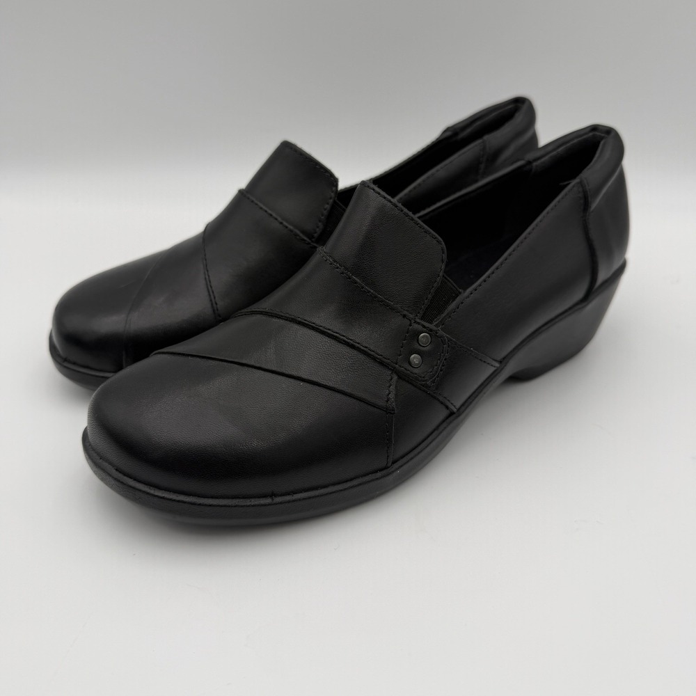 Clark Collection May Marigold clogs womens 9 black slip on shoes comfort leather